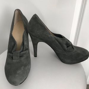 Gray Suede Heeled Booties